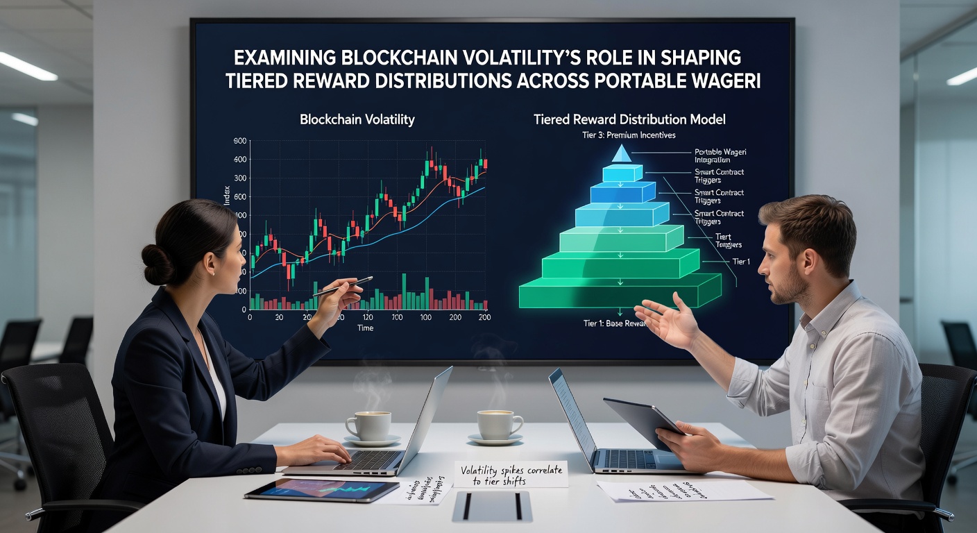 Mobile device displaying tiered reward dashboard with fluctuating crypto values and distribution timelines