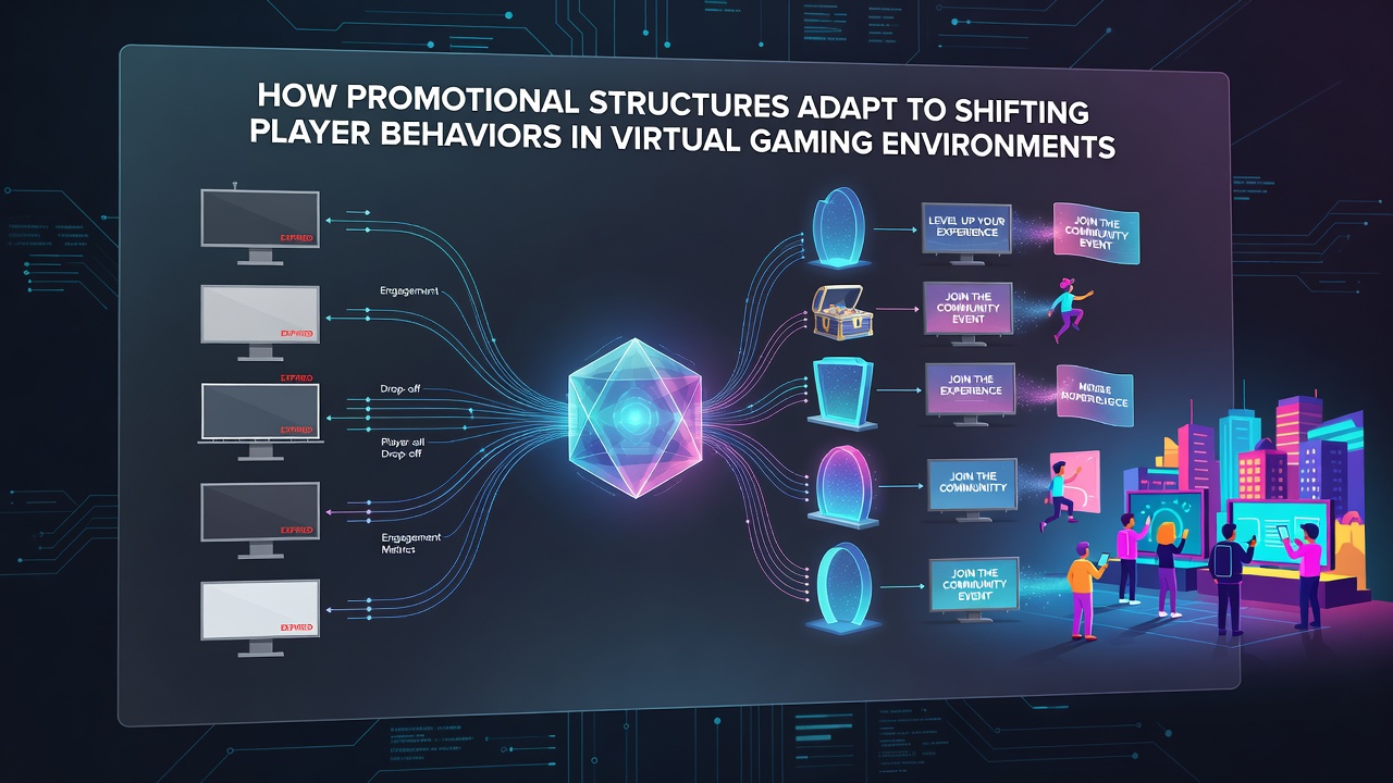 Visual representation of adaptive promotional systems tracking player engagement patterns across digital gaming platforms