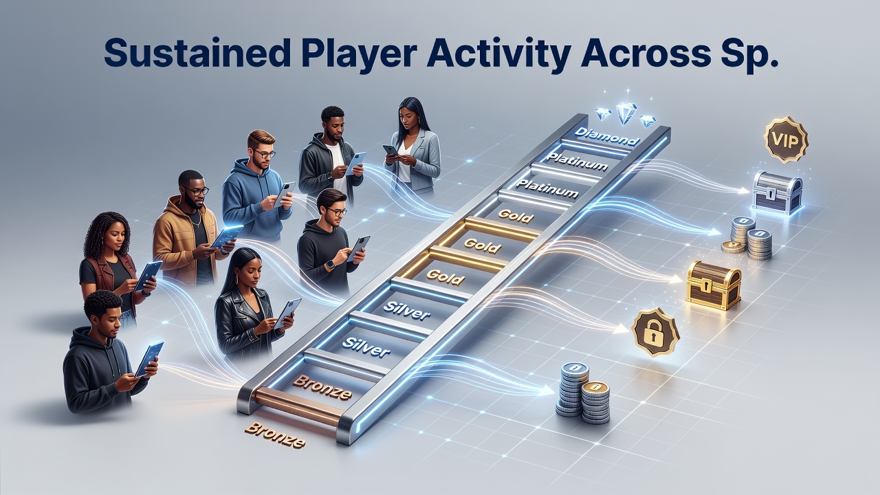 Graph depicting player retention curves comparing tiered loyalty participants versus standard accounts over a 12-month period