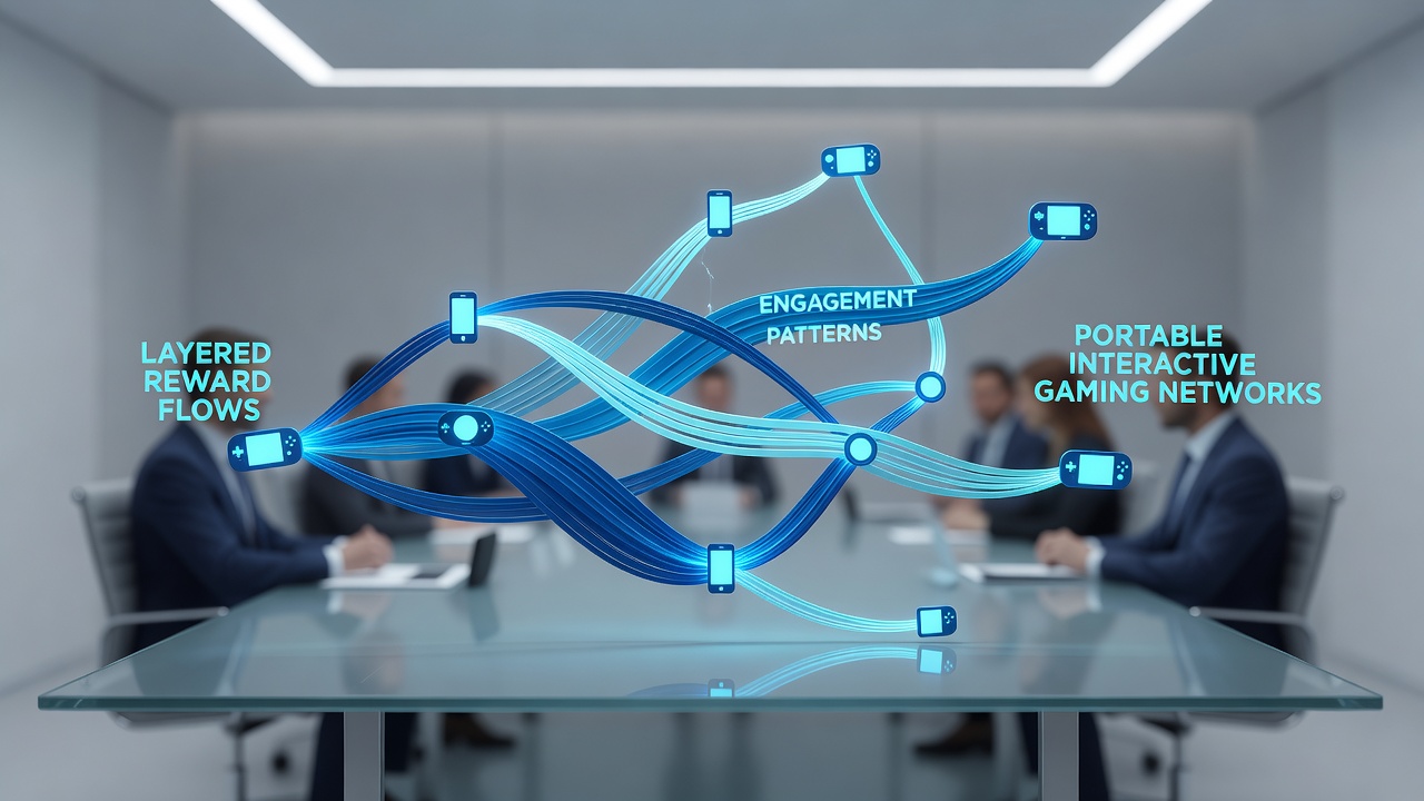 Analytics dashboard displaying engagement metrics and reward flow adjustments in mobile gaming networks