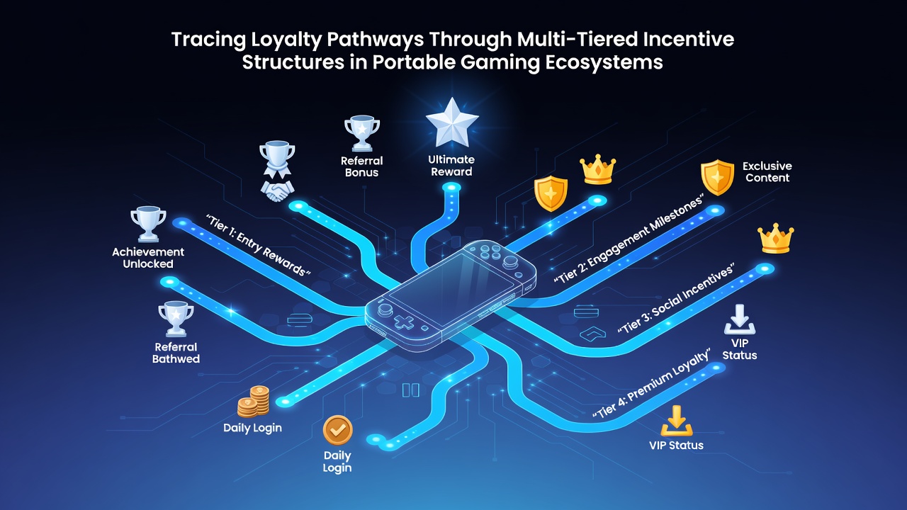 Diagram illustrating user progression through multi-tier loyalty programs on portable devices